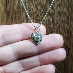 16 Inch 925 Sterling Silver Cute Small Two Tone Heart Necklace